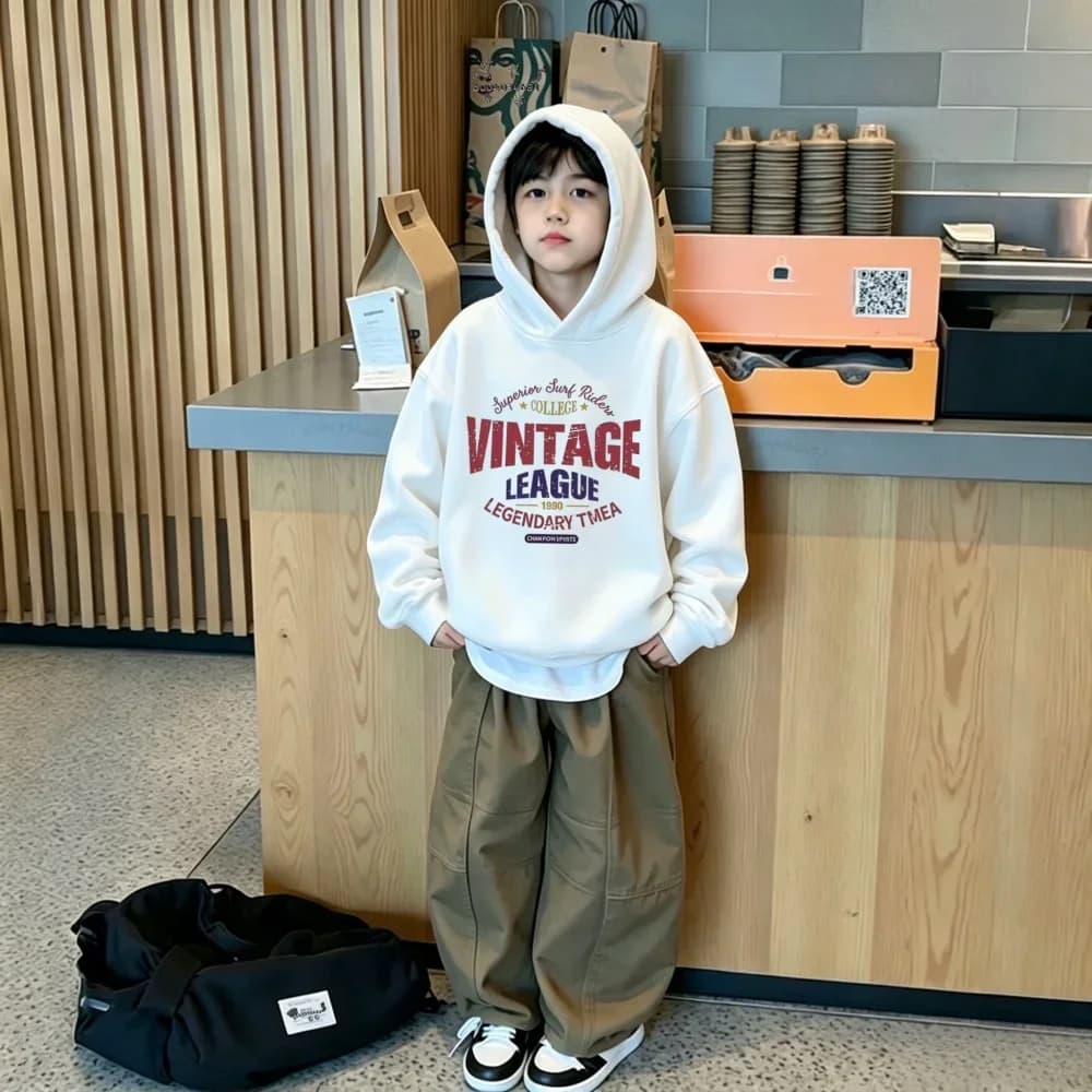 Kids' Retro Multicolor Letter Hoodie