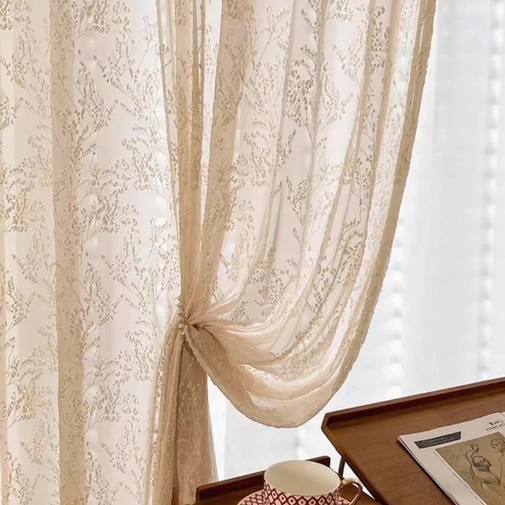 French Lace Embroidered Sheer Curtain Panel