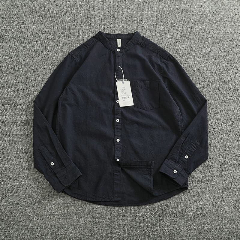 Men's Vintage Stand-Up Collar Button-Down Shirt