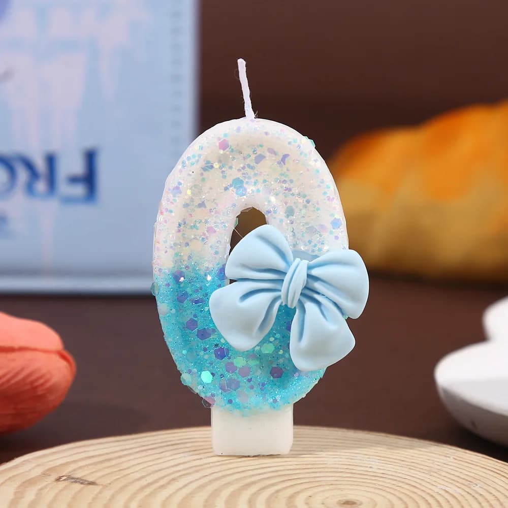 Light Blue Bow Number Candles
