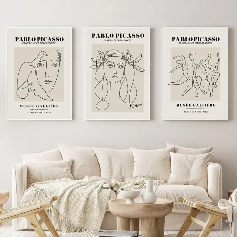 Picasso Abstract Black and White Line Art Print