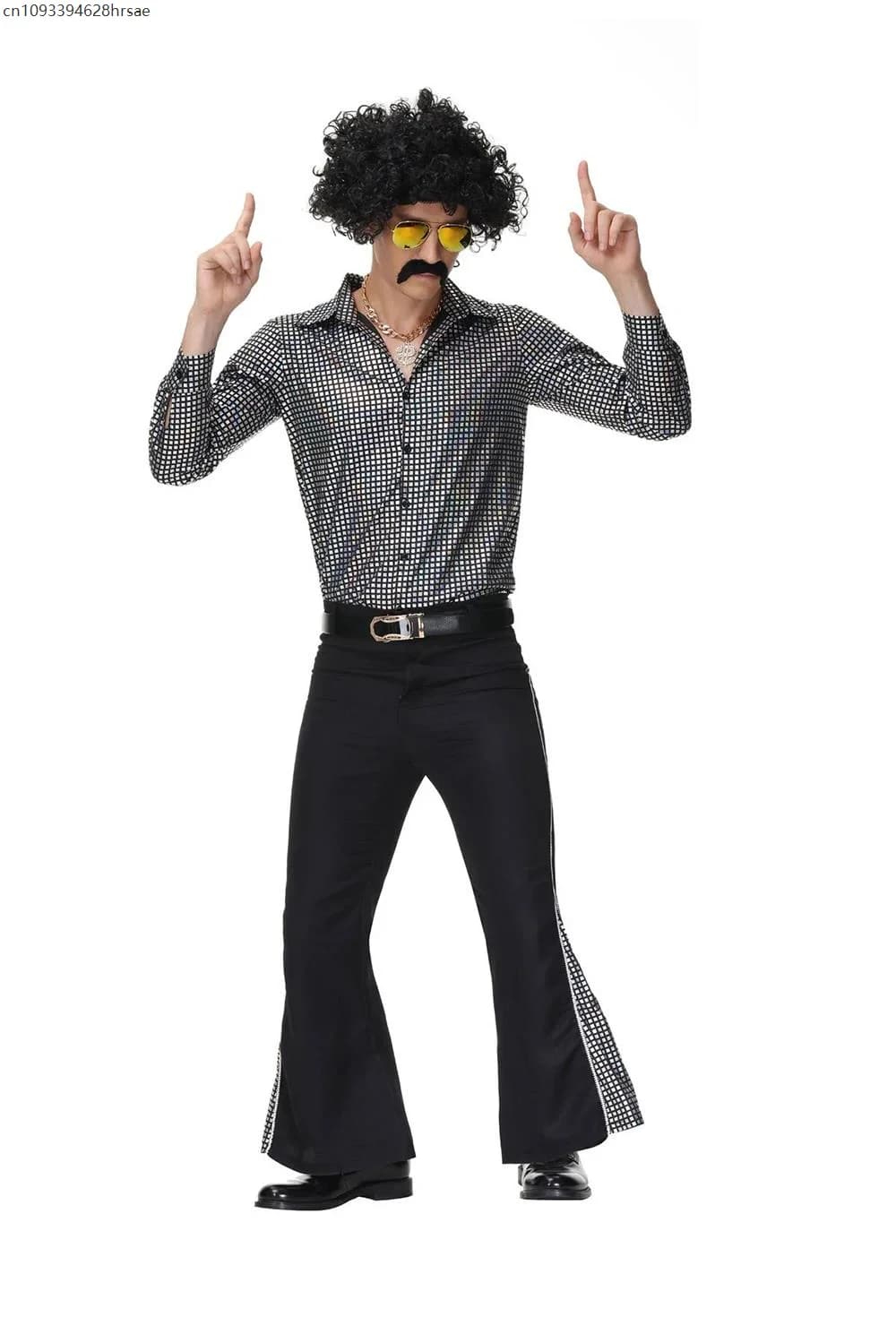 Halloween Hippie Costumes Set 70s 80s Cosplay Costume Suit for Men Fancy Disguise Carnival Party Vintage Rock Disco Club Show