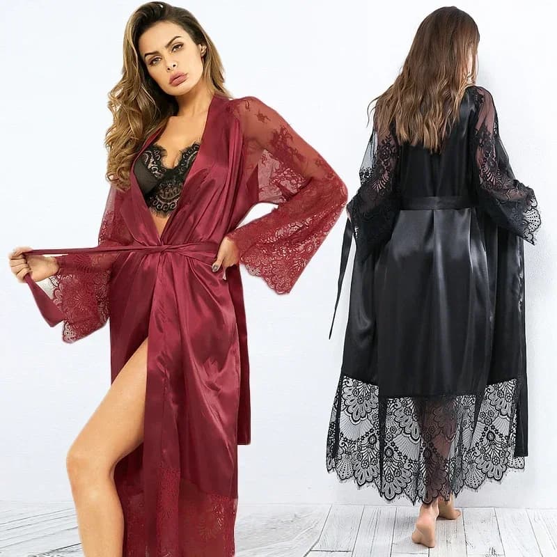 Women's Satin Lace Kimono Robe