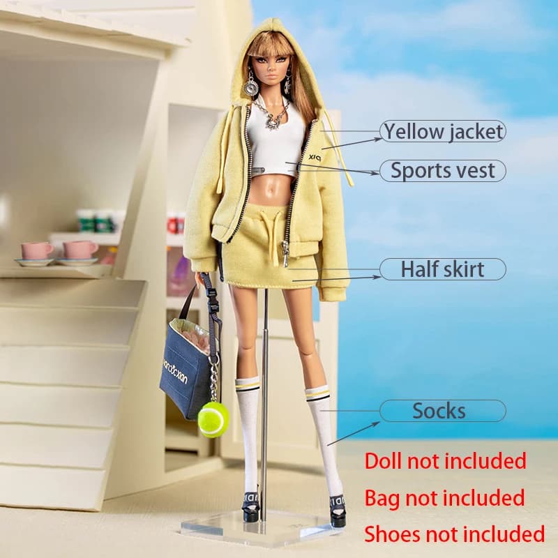 30cm Xianxian Supermodel Clothes Accessories APRES Series Sportswear Style Fashion Sweatshirt+Half Skirt+Trousers+Waistcoat Set