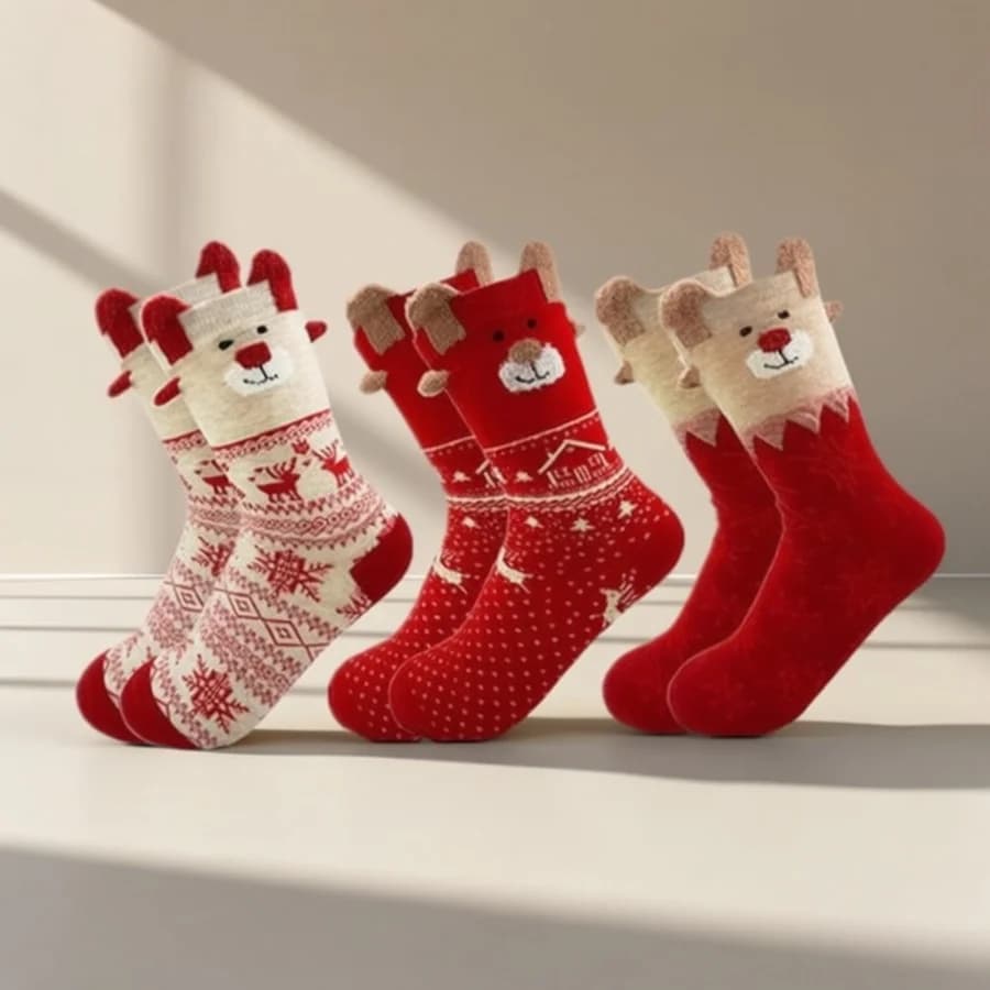 Women's Christmas Cartoon Long Socks, 3-Pair Set