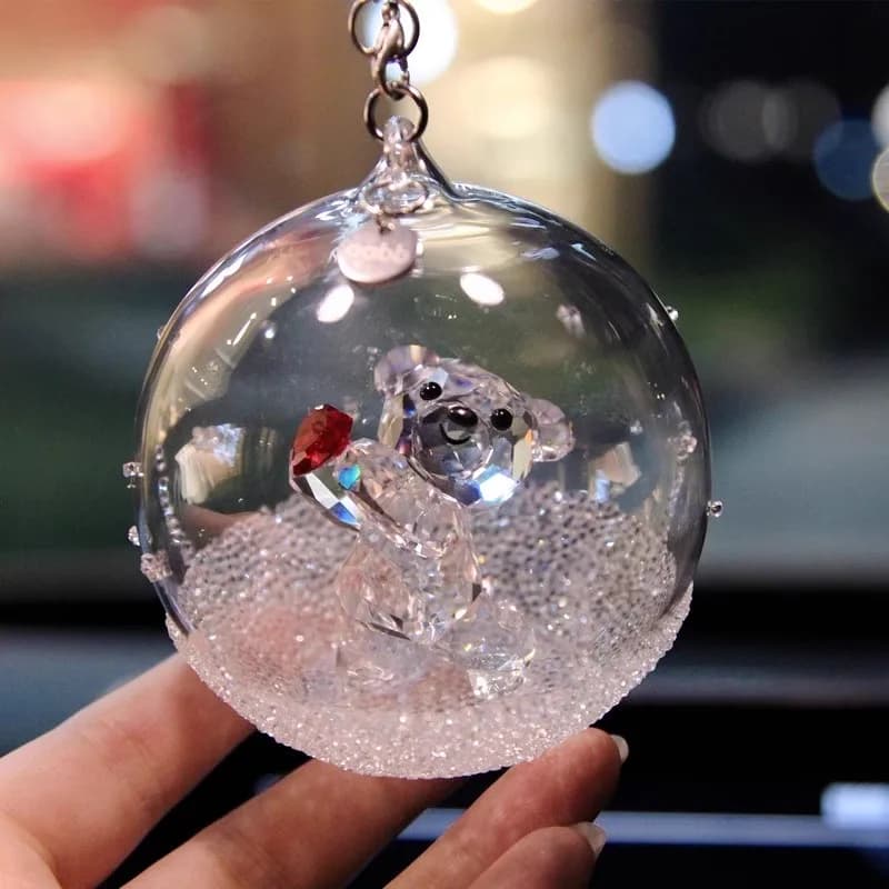 Crystal Glass Ball Ornament with Ribbon Hanger