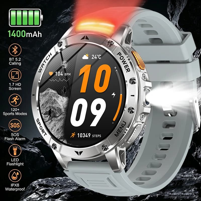 Smart Watch 1.7'' IPS Screen 1400mAh Battery IPX8 Waterproof 120+ Sports SOS LED BT Call Heart Rate Monitor Men Women