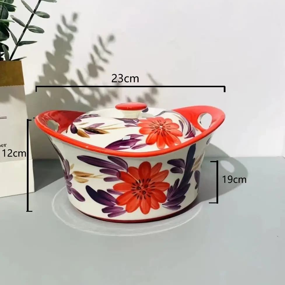 Hand-Painted Ceramic Covered Bowl with Lid