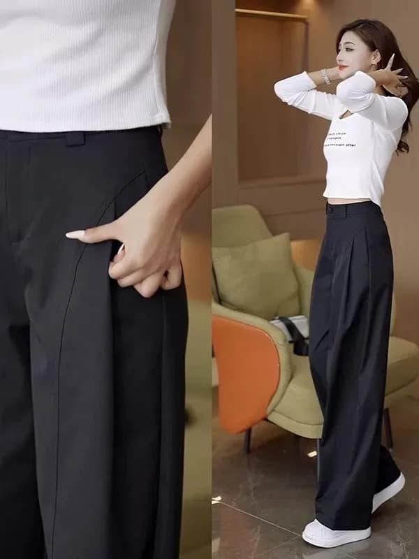 Women's High Waist Khaki Straight Leg Trousers