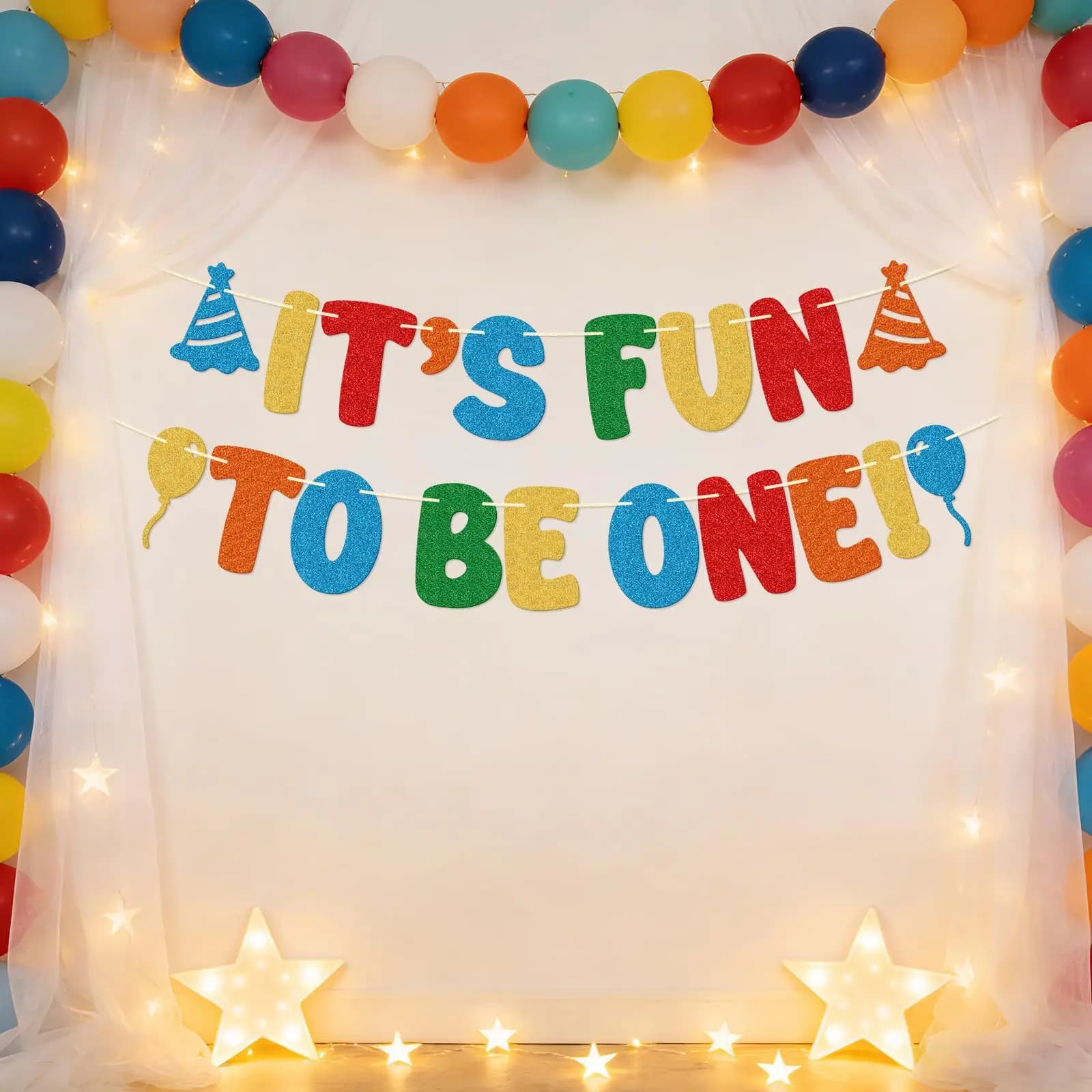 It's Fun To Be One First Birthday Party Banners Decorations Cute Colorful Balloons Kids Birthday Baby Shower Wall Decor Gifts