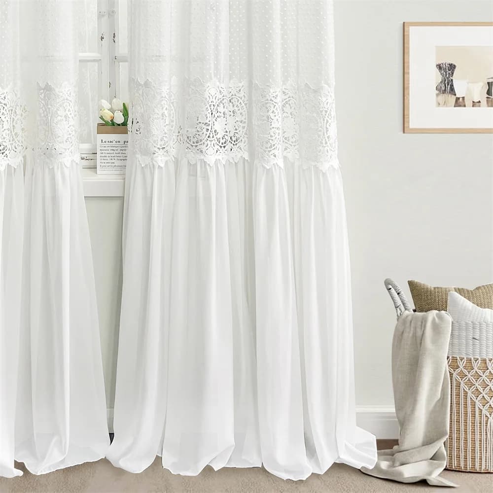 Vintage Lace Flower Sheer Curtain Panels