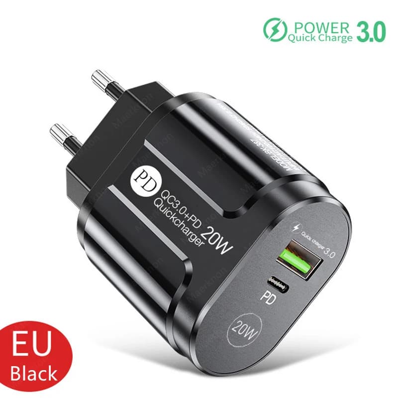 Phone Charger 20W Fast Charging PD USB Type C Charger Quick Charger 3.0 EU/US Plug Wall Charger For Iphone Samsung Xiaomi Huawei