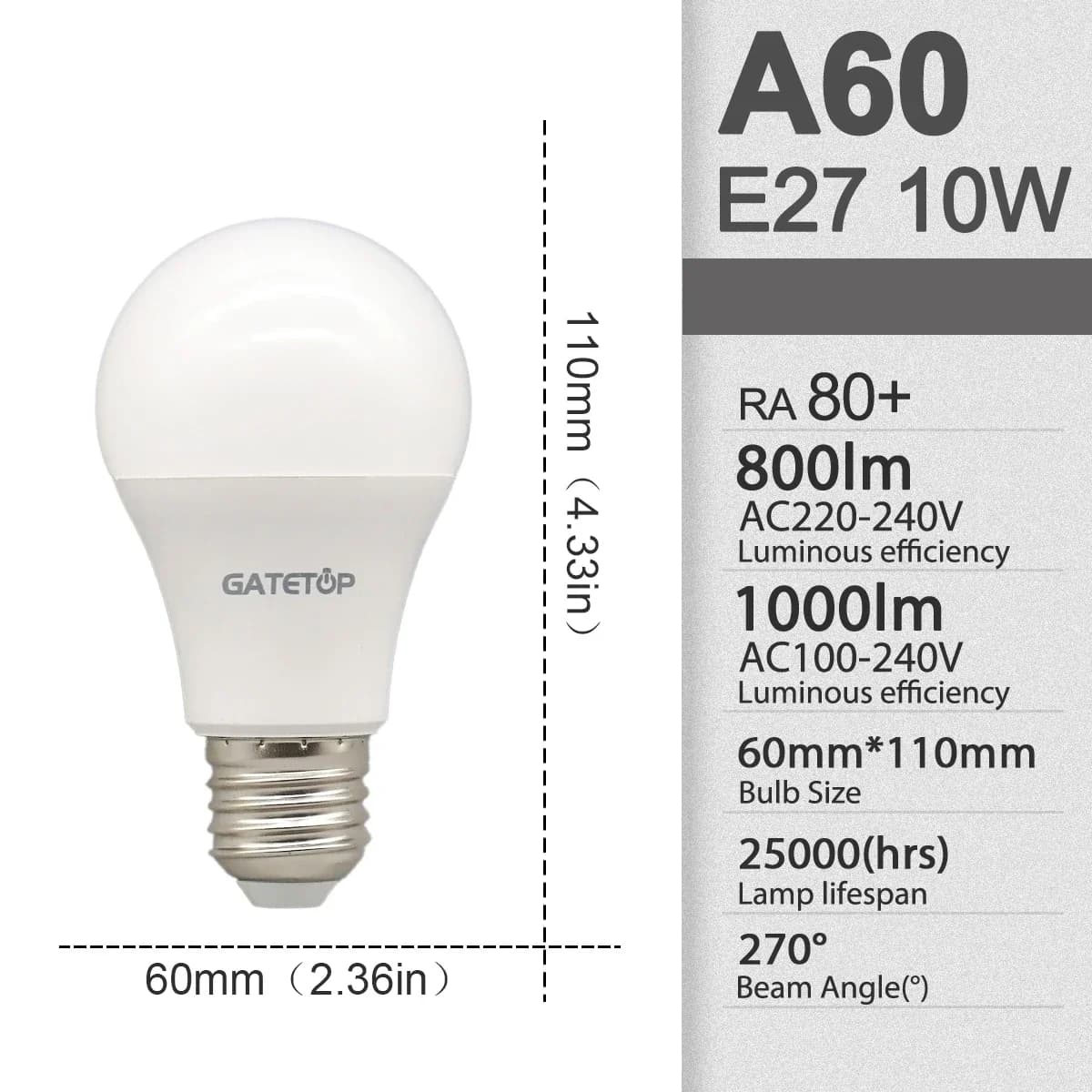 A60 10W / 6000K Cold white / AC100-240V