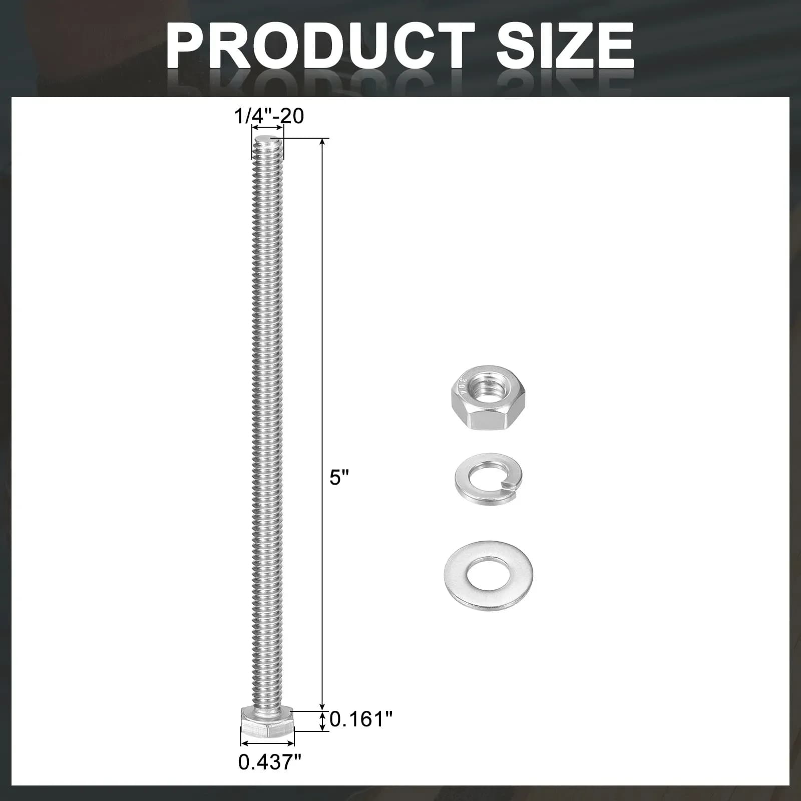 1/4-20 x 5" Hex Head Bolts with Nuts and Washers Kit