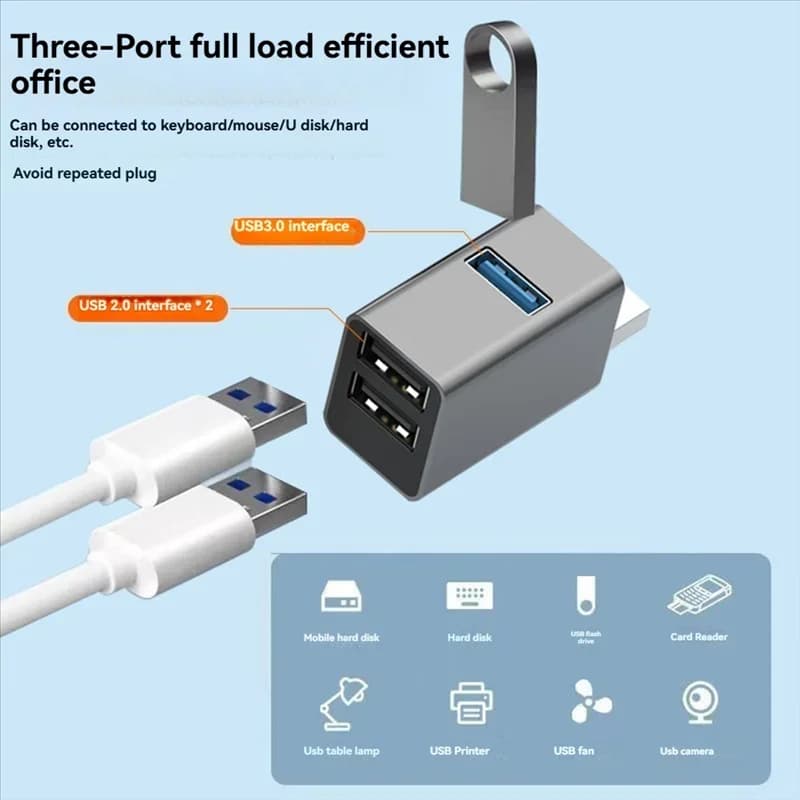 USB Hub 3 Ports High Speed USB Splitter Fast Data Transfer Portable Mini USB Extender for PC Computer Desktop Laptop USB A Hub
