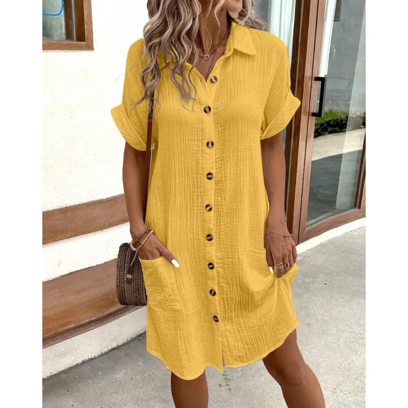Women's V-Neck Button Summer Dress