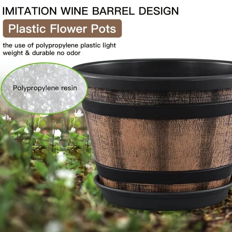 Whiskey Barrel Shaped Planter Pot with Drainage