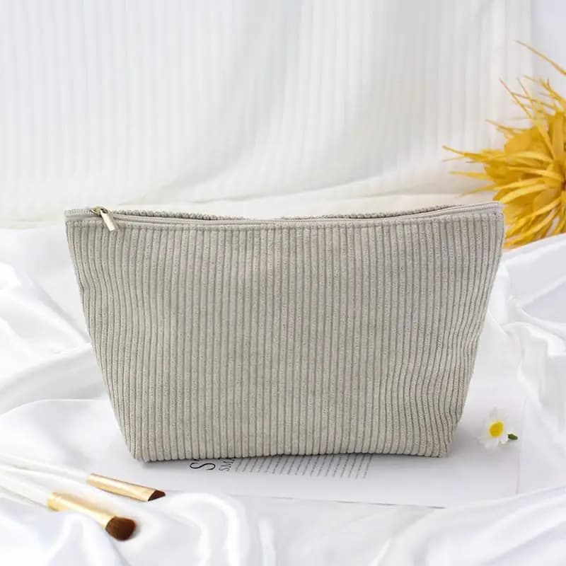 Toiletry Bag for Travel Corduroy Cosmetic Organizer with Sanitary Pad Pouch Cute Design for Women