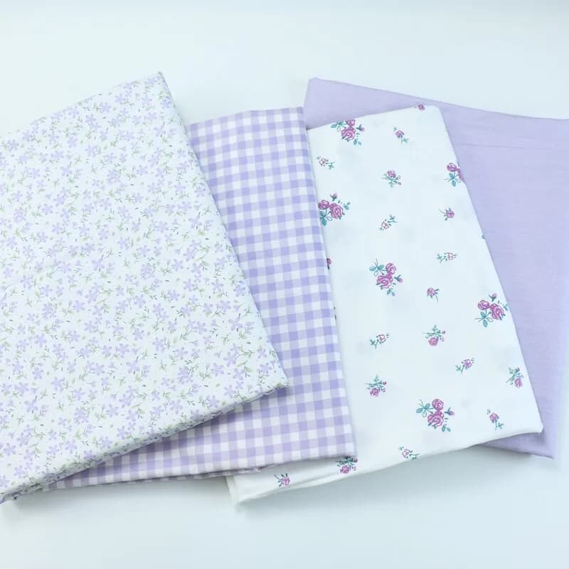 Purple Floral Cotton Twill Fabric by the Meter