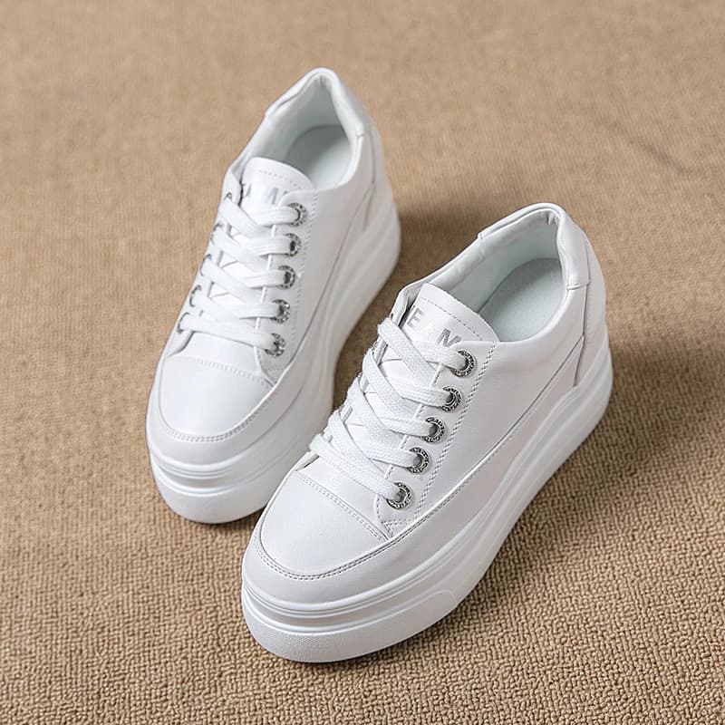Women's Sneakers 2022 New Casual Shoes Woman Autumn Comfortable Breathable White Shoe 8CM Heels Height Increasing Platform Femme