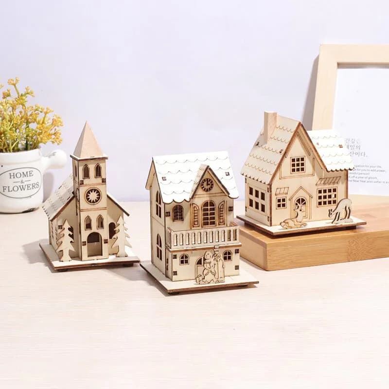 Wooden Mini House Luminous Christmas Ornament