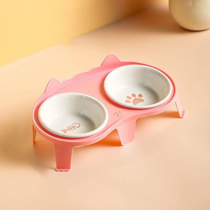 Ceramic Elevated Double Cat Bowl