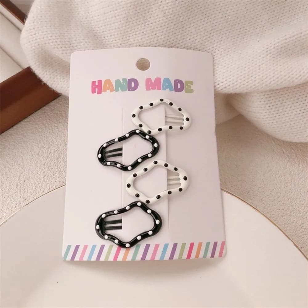 4pcs/set Headwear Black White Dot Hair Clips Geometric Cute Hairpin Sweet Barrettes Hair Accessories