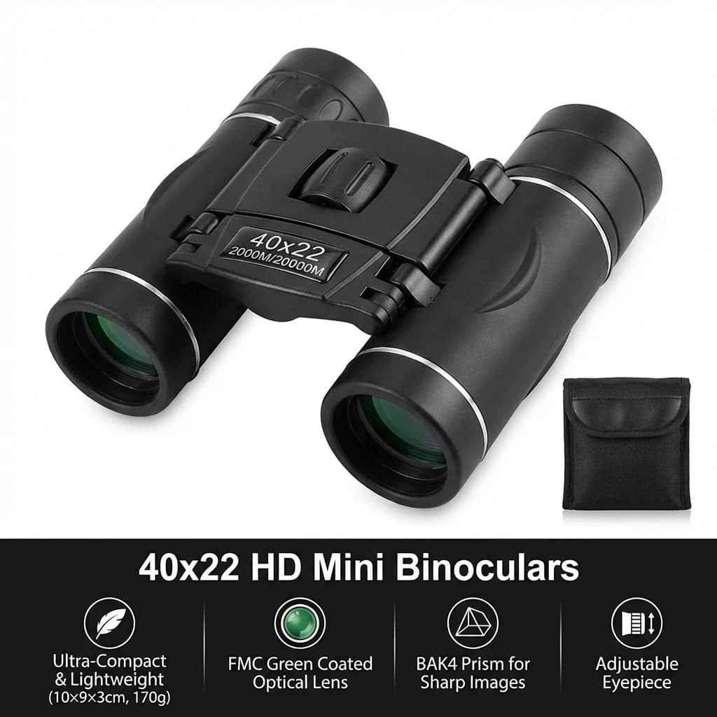 40x22 HD Binoculars with BAK4 FMC Folding Mini Telescopic Sight for 2000M Long Range Ideal for Hunting Sports Camping & Travel