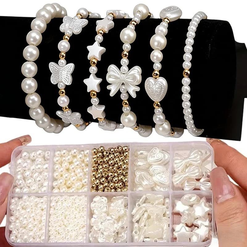 White Pearl Bead Assortment Kit with Spacers