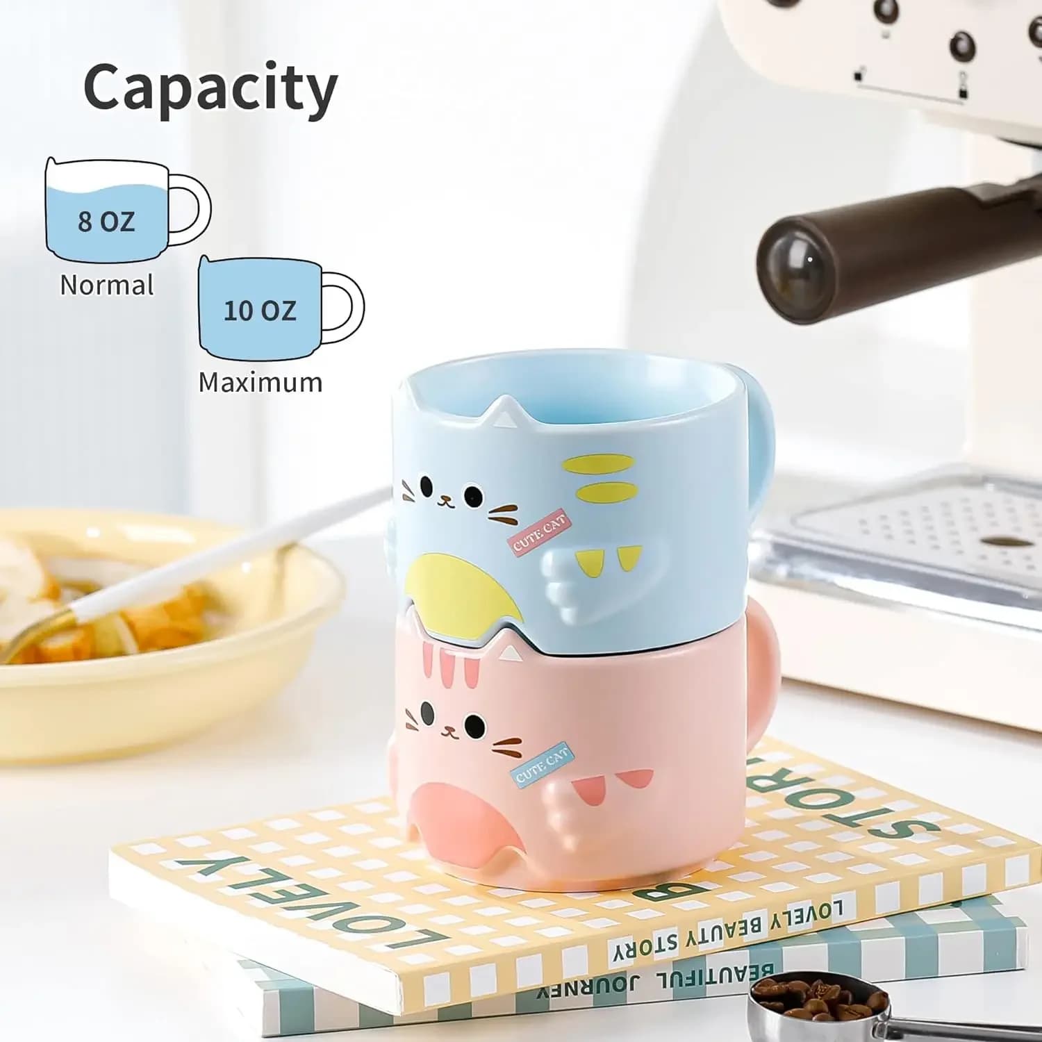 Stackable Porcelain Coffee Mugs Set of 4
