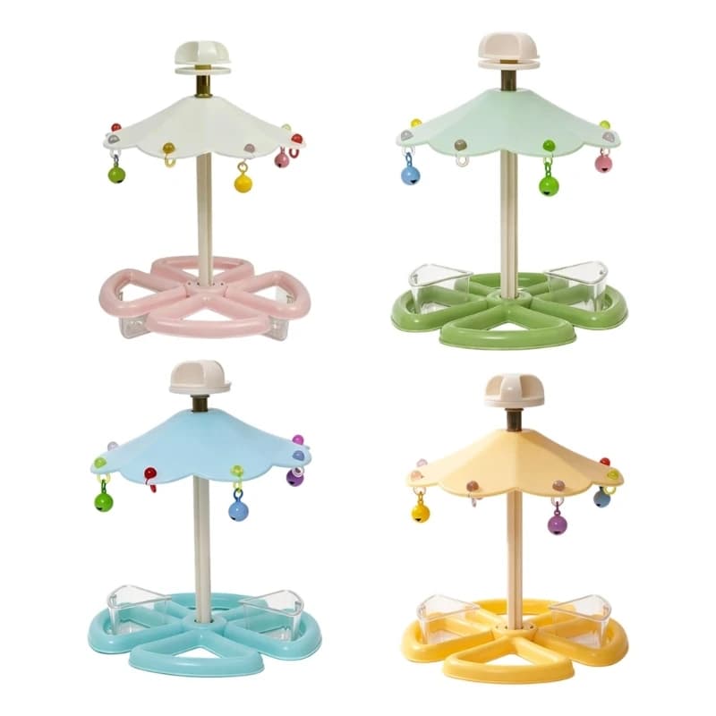 Rotating Bird Perch Stand with Feeder Cups