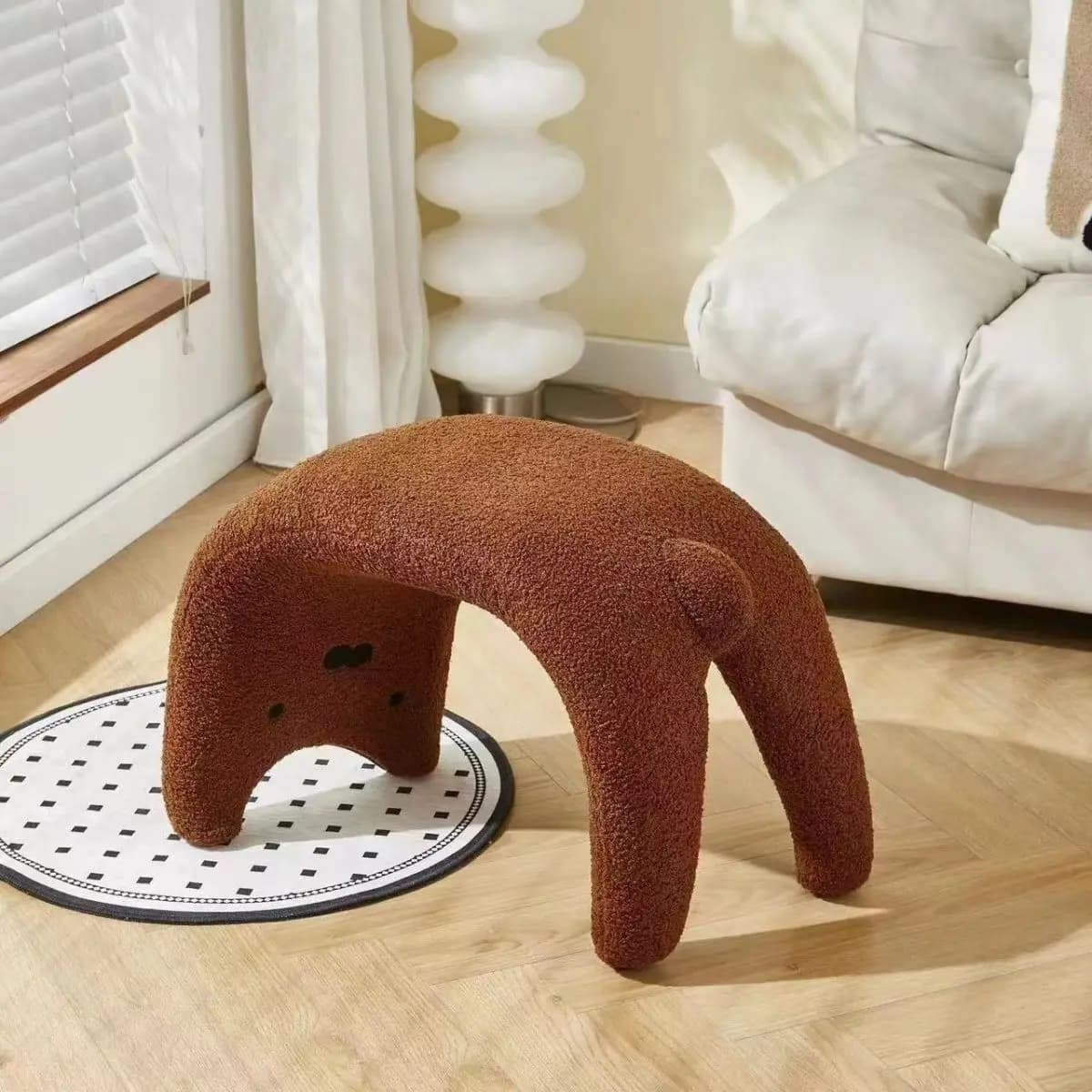 Cute Cat Cartoon Upholstered Footstool