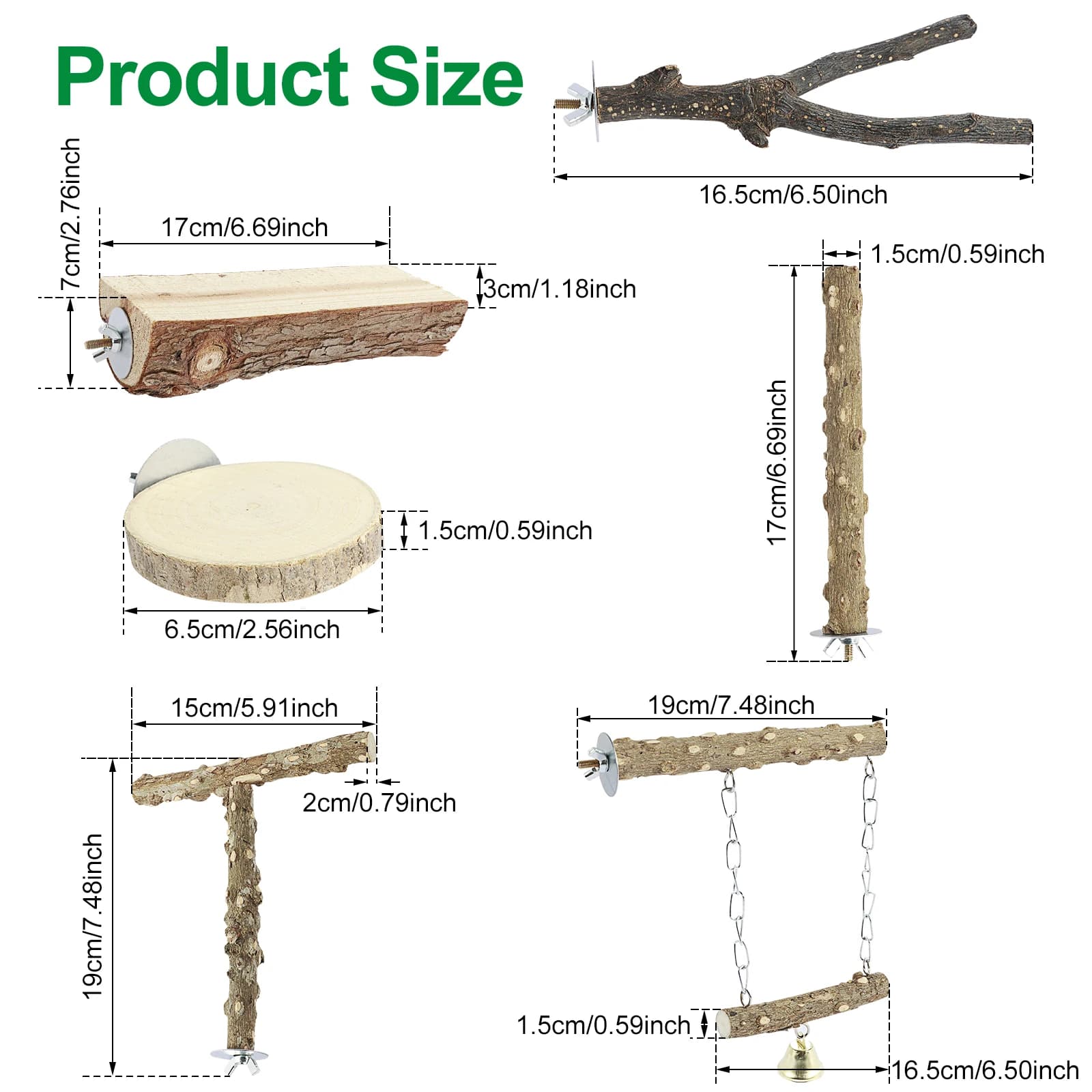 Solid Wood Bird Perch Stand Set