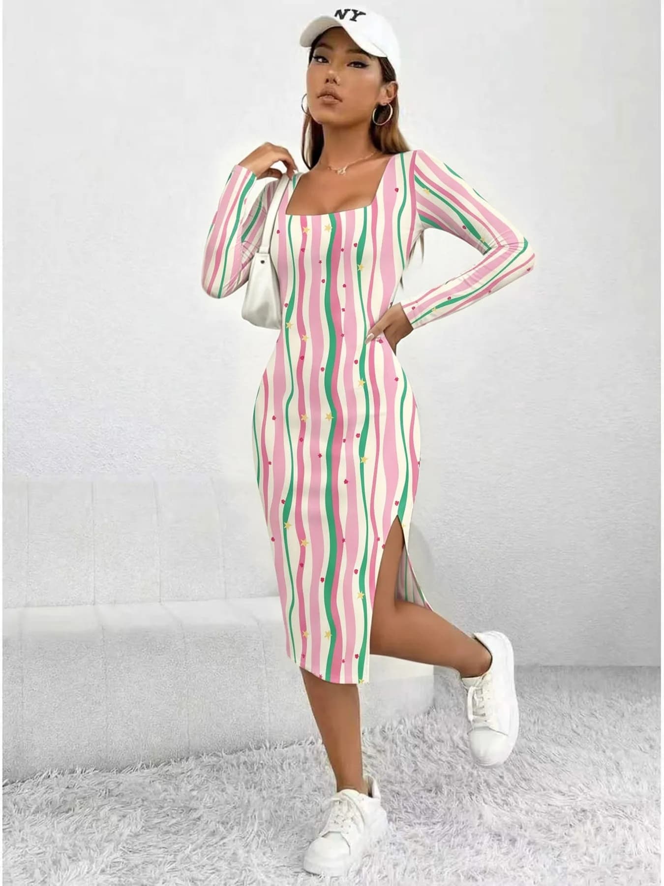 Women's Striped Color-Block Maxi Dress