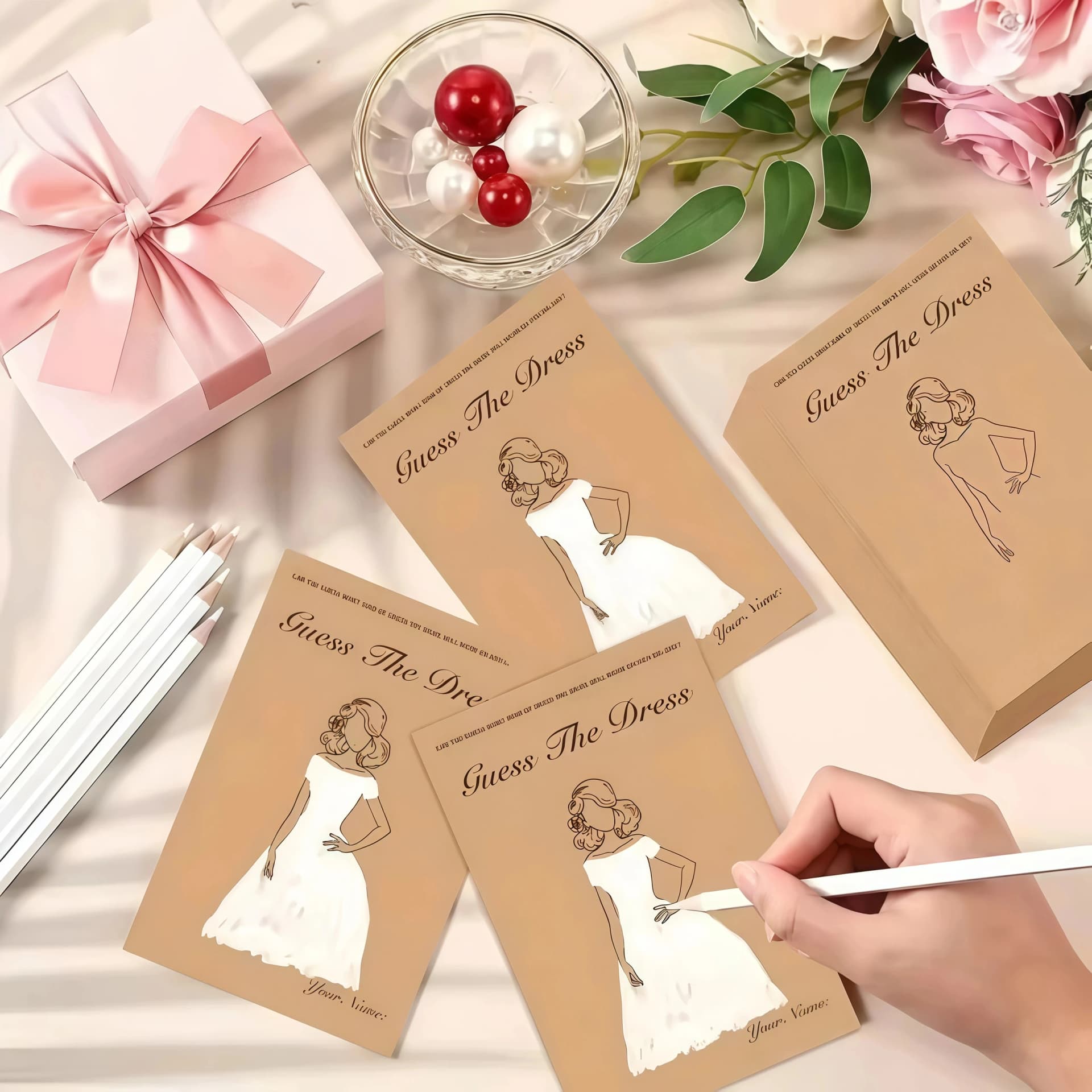 Bridal Shower Dress Guessing Game Cards Set