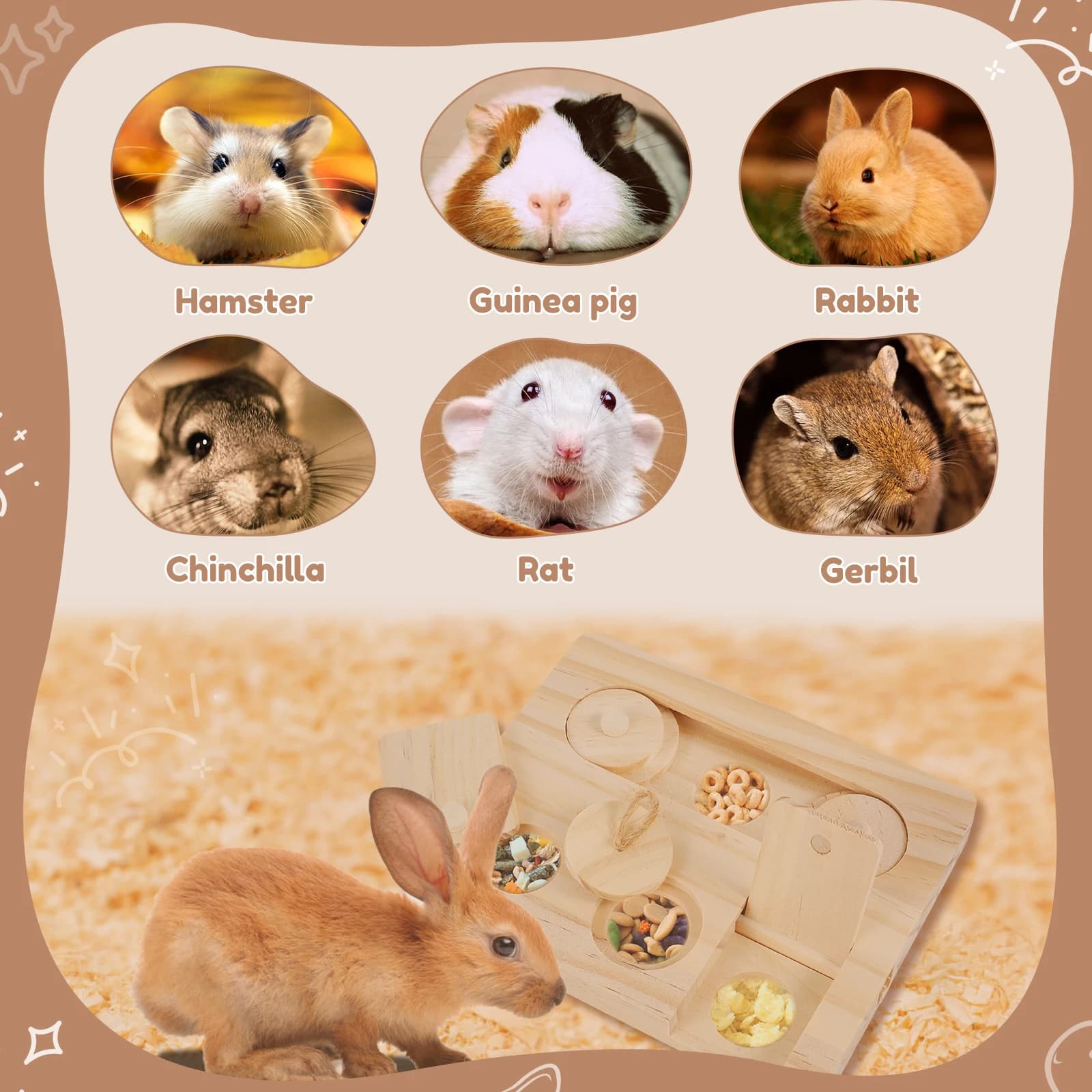 Wooden Foraging Puzzle Toy for Small Pets