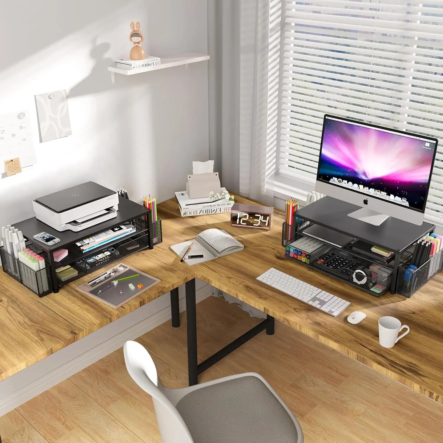 2-Tier Monitor Stand with Drawer and Pen Holders