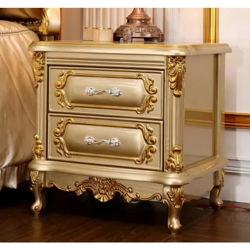 Bedside Table Nightstand Solid Wood Carving Storage Drawer French Vintage Antique European American Bedroom Home Hotel