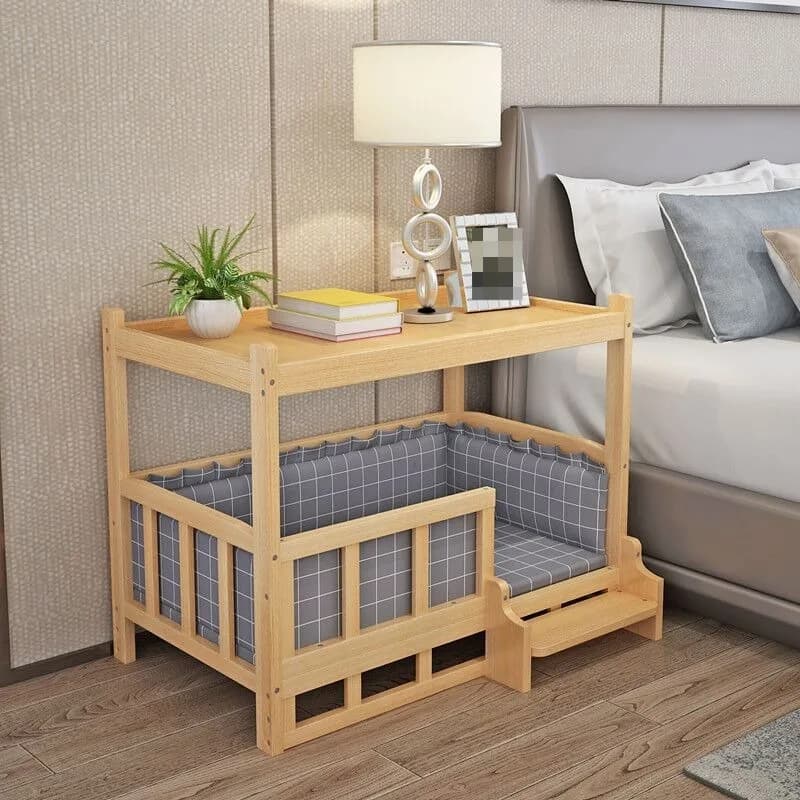 Wooden Dog Bed with Side Table