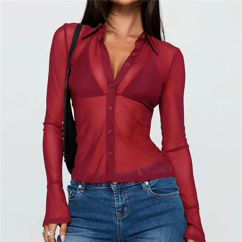 Sheer Button Down Mesh Shirt