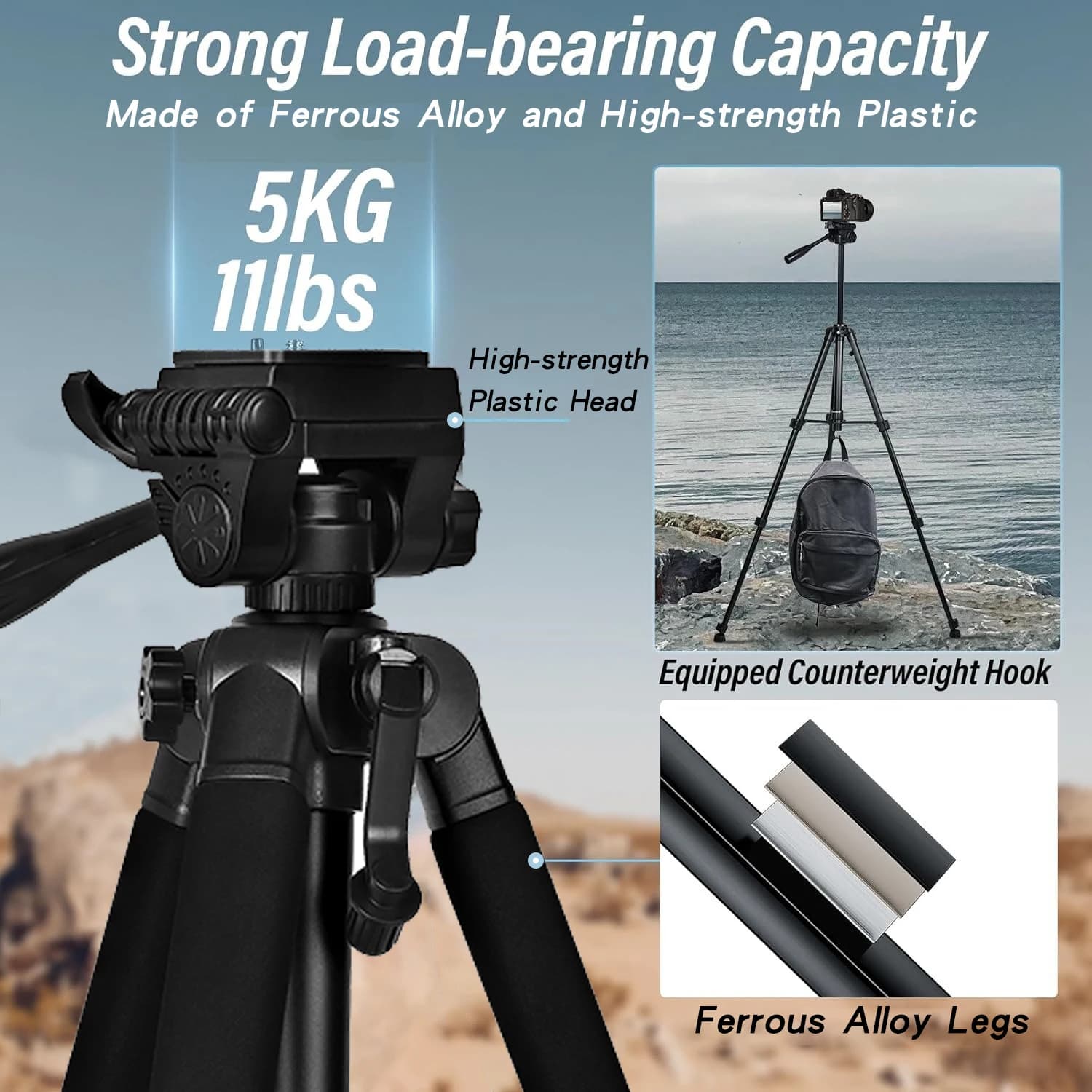 Heavy Duty Camera Tripod With Phone Holder