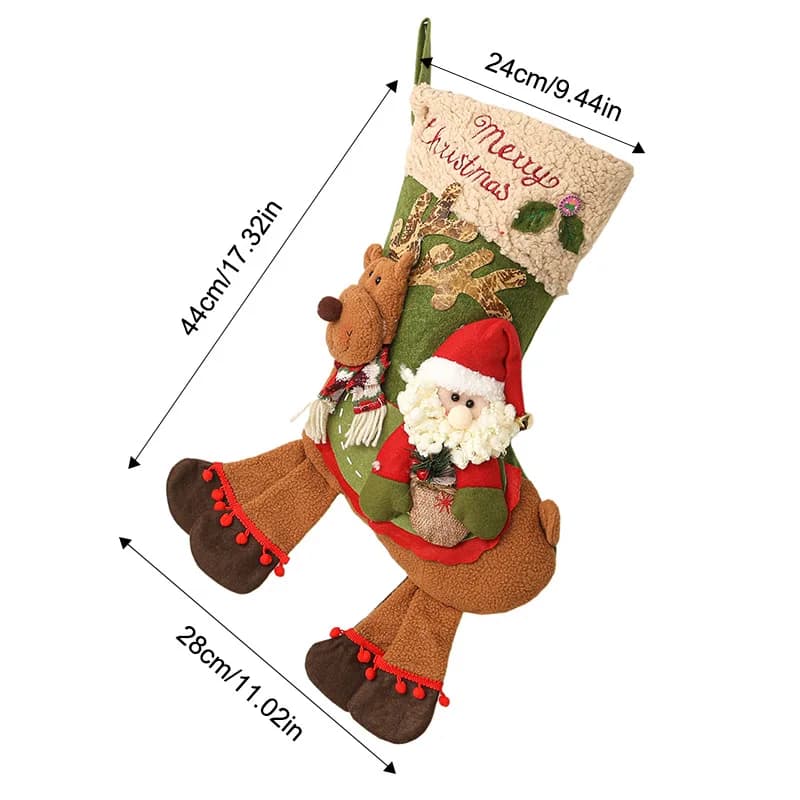 Plush Christmas Stocking with Santa and Reindeer