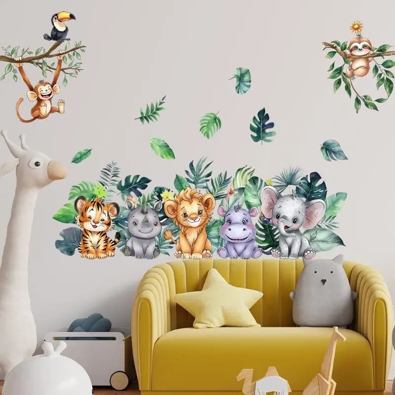Kids Rooms Adhesive Murals Forest Animals Charming Decor for Boys and Girls