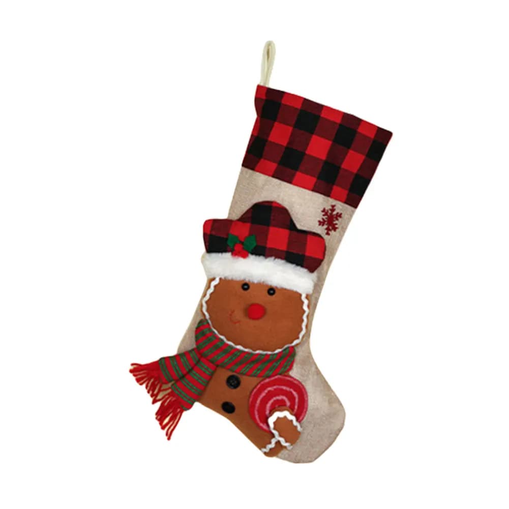 Christmas Stocking 19 Inch Plaid with 3D Plush Characters