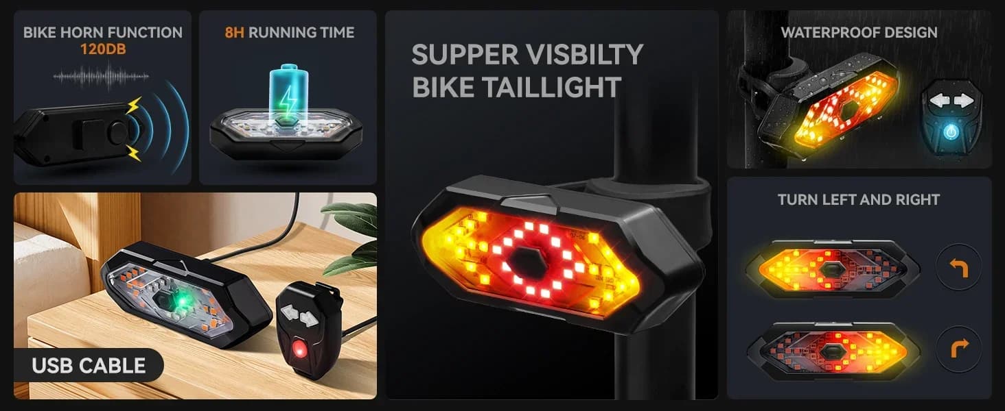 USB Rechargeable Bicycle Light Set With Turn Signal