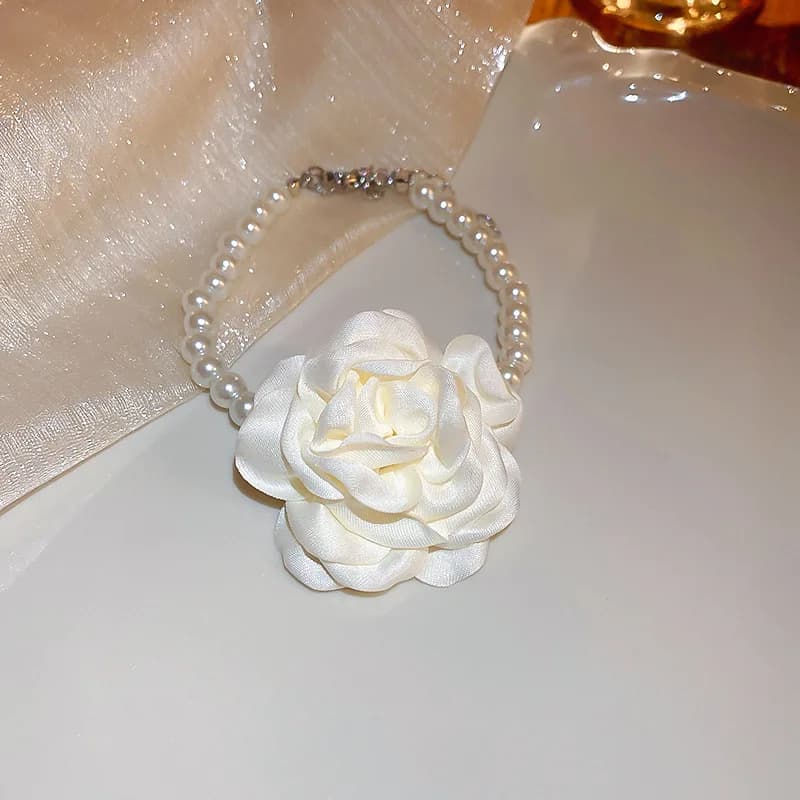 4 Pcs Jewelry Sets for Women Fabric Flowers Necklace Bracelet Earrings French Fashion Retro Style Girl Party Accessories Set