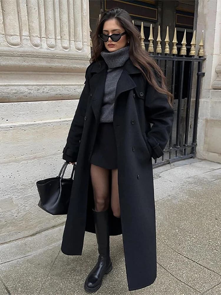 Wool Coat With Tailored Collar and Belt