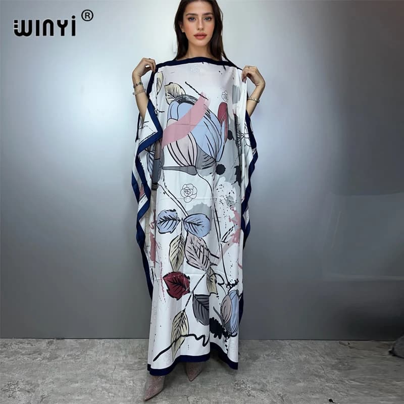Printed Dresses For Women 2025 Fashion Design Loose Dress Batwing Maxi Long Femme Vestidos Summer Autumn Party Elegant Dress
