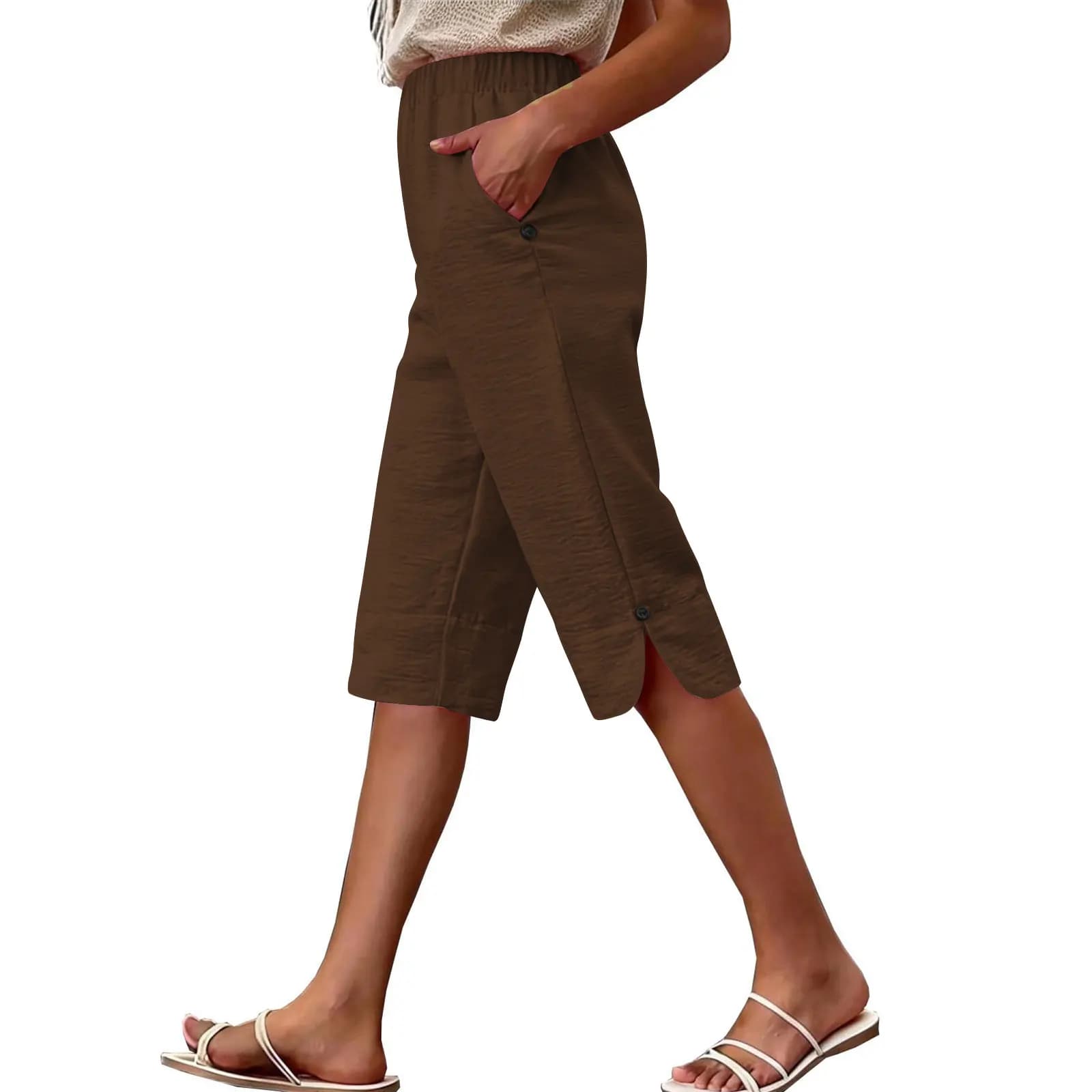 Women's High Waist Capri Pants with Pockets