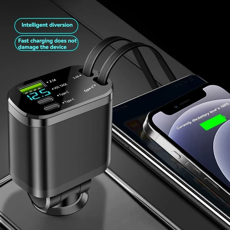 Car Charger with Retractable Cable